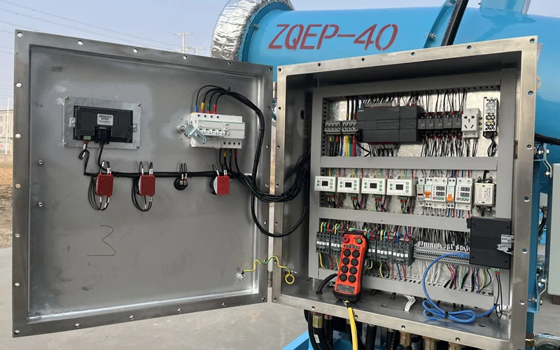 PLC control cabinet for fog cannon motor protection and remote monitoring