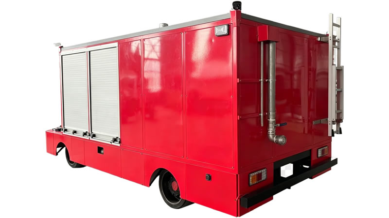 Wheeled fire-fighting robot rear-right view